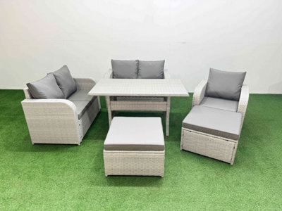 Fimous High Back Poly Rattan Garden Furniture Set Reclining Chair Loveseat Sofa Indoor Outdoor Set 2 Big Stool Light Grey - image 1