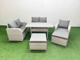 Fimous High Back Poly Rattan Garden Furniture Set Reclining Chair Loveseat Sofa Indoor Outdoor Set 2 Big Stool Light Grey