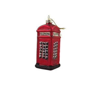Gisela Graham Painted Glass Telephone Box Christmas Decoration, 10.5 Cm, Red And Gold