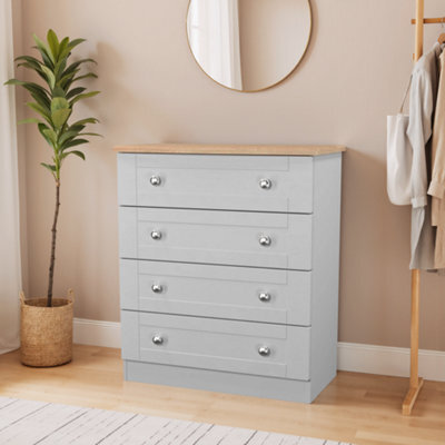 Santander Ready Assembled Matt Grey & Oak 4 Drawer Wide Chest (H)882mm (W)765mm (D)415mm - image 1