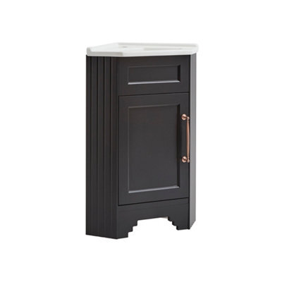 Homestylestore Black Grey 580mm Corner Bathroom Vanity Unit And Oil Rubbed Bronze T Bar Handles - image 1