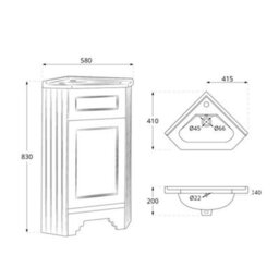 Homestylestore Black Grey 580mm Corner Bathroom Vanity Unit And Oil Rubbed Bronze T Bar Handles - thumbnail 3