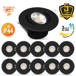 Paul Russells Led Downlight Black Tilt Recessed Ceiling Spotlight  4.8W 440 Lumens, Ip44, Colour Changeable Cct3 Pack Of 10 - thumbnail 1