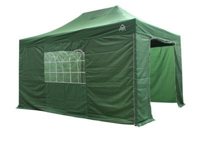 All Seasons Gazebos 3X4.5 Full Waterproof Pop Up Gazebo With 4 Lightweight Side Panels And Accessories Green