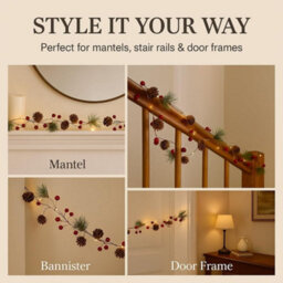 Marco Paul 7Ft Pre-Lit Berry & Acorn Garland - thumbnail 7