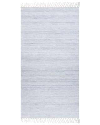 Beliani Recycled Pet Rug Light Blue 80 X 150 Cm Indoor-Outdoor Flat-Woven With Fringe - image 1