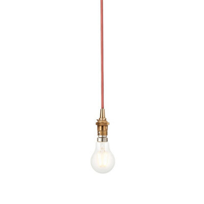 Luminosa Lighting Luminosa Eltham Slim Pendant Ceiling Light Brushed Aged Brass Plate, Red Flex, 1X B22 - image 1