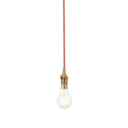 Luminosa Lighting Luminosa Eltham Slim Pendant Ceiling Light Brushed Aged Brass Plate, Red Flex, 1X B22 - thumbnail 1