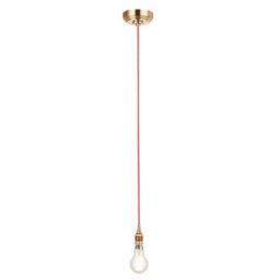 Luminosa Lighting Luminosa Eltham Slim Pendant Ceiling Light Brushed Aged Brass Plate, Red Flex, 1X B22 - thumbnail 2