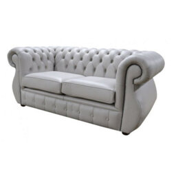 Chesterfield 2 Seater Vele Cloud Grey Leather Sofa Bespoke In Kimberley Style - thumbnail 3