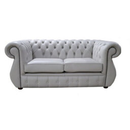 Chesterfield 2 Seater Vele Cloud Grey Leather Sofa Bespoke In Kimberley Style - thumbnail 1