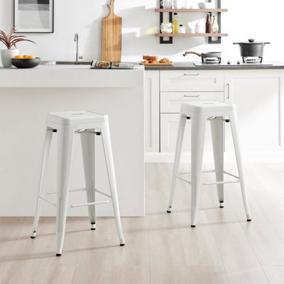 Furniturebox Set Of 2 Colton 'tolix' Style White Metal Bar Stools - image 1