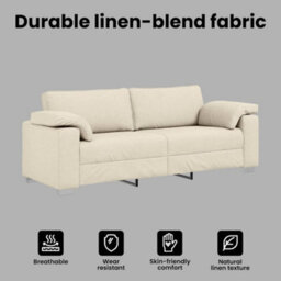 Vidaxl Sofa With Cushion With Pillow Beige 219 X 77 X 82 Cm Linen - thumbnail 7