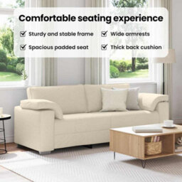 Vidaxl Sofa With Cushion With Pillow Beige 219 X 77 X 82 Cm Linen - thumbnail 8