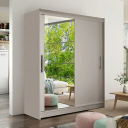 Westa Vi 150Cm Sliding Door Wardrobe With Mirror Modern Bedroom Storage With Hanging Rails And Shelves Cashmere - thumbnail 3