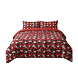 Ultra Soft Teddy Duvet Cover Set Gonk Christmas Print Cozy Fleece Bedding Red - thumbnail 2
