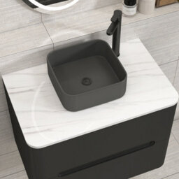 Royal Bathrooms Venice 700mm Matt Nocturne Black Wall Mounted Bathroom Countertop Vanity Unit 2 Drawer With Art Square Basin - thumbnail 6