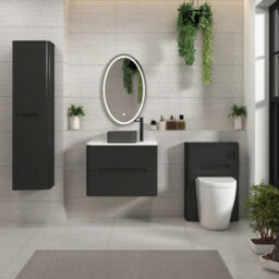 Royal Bathrooms Venice 700mm Matt Nocturne Black Wall Mounted Bathroom Countertop Vanity Unit 2 Drawer With Art Square Basin - thumbnail 4
