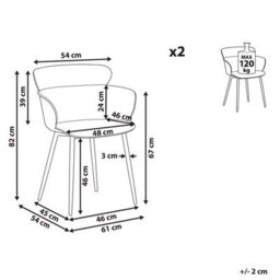 Beliani Set Of 2 White Ergonomic Dining Chairs With Metal Legs - Modern Compact Design - thumbnail 5