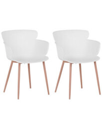 Beliani Set Of 2 White Ergonomic Dining Chairs With Metal Legs - Modern Compact Design - thumbnail 3