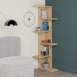 Decortie Saso Modern Corner Bookcase Display Unit 5 Tier Freestanding Oak 141Cm - thumbnail 5