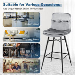 Bar Stools Velvet Counter Height Chair Upholstered High Dining Chairs Set Of 2 - thumbnail 6