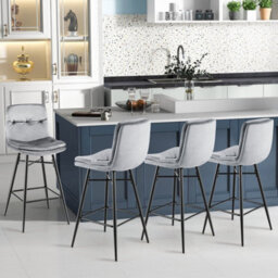 Bar Stools Velvet Counter Height Chair Upholstered High Dining Chairs Set Of 2 - thumbnail 5