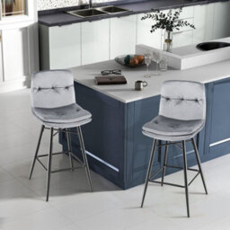 Bar Stools Velvet Counter Height Chair Upholstered High Dining Chairs Set Of 2 - thumbnail 3