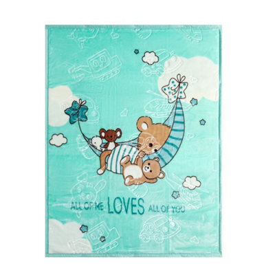 istyle mode Ultra-Soft Bear Moon Blanket Lightweight & Cozy Plush With Embossed Designs, 110Cm X 140Cm