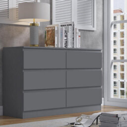 Fwstyle Stora Dark Grey 6 Drawer Chest (H) 77Cm (W) 110Cm (D) 40Cm - Extra Deep 14Cm Drawers - thumbnail 1