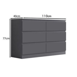 Fwstyle Stora Dark Grey 6 Drawer Chest (H) 77Cm (W) 110Cm (D) 40Cm - Extra Deep 14Cm Drawers - thumbnail 8