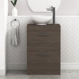 Royal Bathrooms 600mm Floor Standing Vanity Unit 2 Drawer Grey Elm & Countertop Basin - Breeze With Matt Black Handle - thumbnail 1