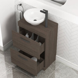 Royal Bathrooms 600mm Floor Standing Vanity Unit 2 Drawer Grey Elm & Countertop Basin - Breeze With Matt Black Handle - thumbnail 3