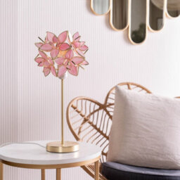 Valuelights Charles Gold Table Lamp With Pink Flower Shade - thumbnail 1