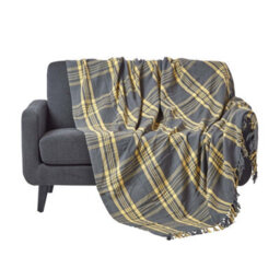 Homescapes Grey & Yellow Tartan Check Sofa And Bed Throw, 225 X 255 Cm