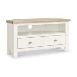 Farro Coconut White  Corner Tv Unit With Washed Oak Top - Fully Assembled By Roseland Furniture - thumbnail 2