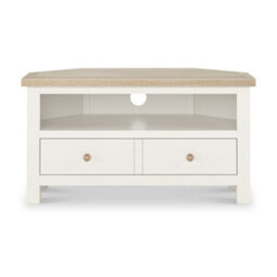 Farro Coconut White  Corner Tv Unit With Washed Oak Top - Fully Assembled By Roseland Furniture - thumbnail 6