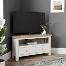 Farro Coconut White  Corner Tv Unit With Washed Oak Top - Fully Assembled By Roseland Furniture - thumbnail 5