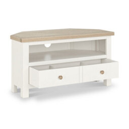 Farro Coconut White  Corner Tv Unit With Washed Oak Top - Fully Assembled By Roseland Furniture - thumbnail 7