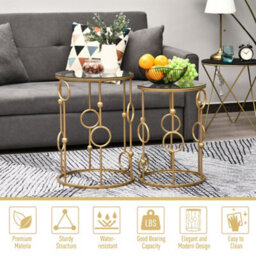 Homcom Set Of 2 Nesting Coffee Table, Side Tables With Glass Top, Gold Tone - thumbnail 5
