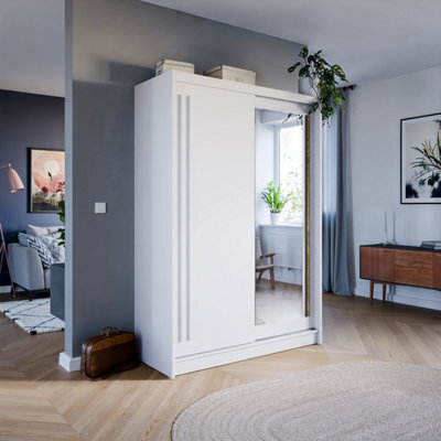 Arte Effect 2 Sliding Mirrored Door Wardrobe In Anderson Pine (White) - W1500mm H2160mm D590mm, Bright And Stylish - image 1
