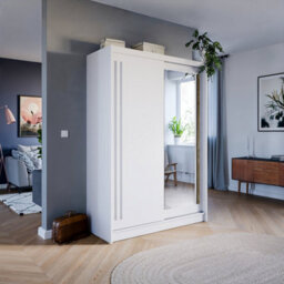 Arte Effect 2 Sliding Mirrored Door Wardrobe In Anderson Pine (White) - W1500mm H2160mm D590mm, Bright And Stylish - thumbnail 1