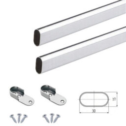 MKGT Set Of 10X 60Cm Oval Chrome Wardrobe Rail Clothes Hanging Hanger Pole Tube For Closet Organizer