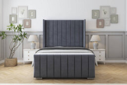 "Sloomy Melbourne Steel Plush Bed Frame With Mattress  With 50"" Upholstered Wingback Headboard 4' Small Double" - thumbnail 1