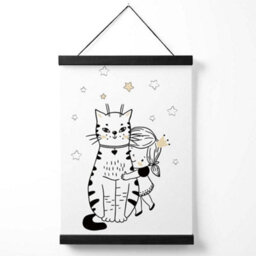 Artze Wall Art Scandi Princess Little Girl Hugging Cat Art Print With Black Frame Size: A4 - thumbnail 1