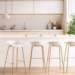 Wyld and Coco Modish Living Set Of 4 White Bar Chairs With Wood-Look Iron Frame - Standard Bar Height Seating - thumbnail 2