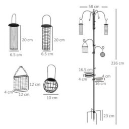 Pawhut Bird Feeding Station Kit Wild Bird Feeder Pole W/ 6 Hooks 4 Prong Bases - thumbnail 3
