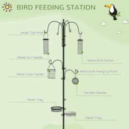 Pawhut Bird Feeding Station Kit Wild Bird Feeder Pole W/ 6 Hooks 4 Prong Bases - thumbnail 4