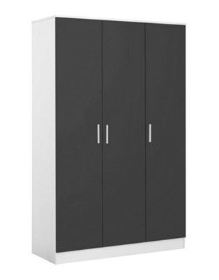 Reflect 3 Door Plain Wardrobe - Grey Gloss & Matt White - Hanging Rail & 4 Shelves- H: 180Cm X W: 113Cm X D: 47Cm - Modern Design - image 1