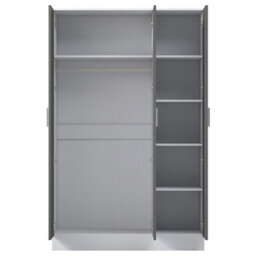Reflect 3 Door Plain Wardrobe - Grey Gloss & Matt White - Hanging Rail & 4 Shelves- H: 180Cm X W: 113Cm X D: 47Cm - Modern Design - thumbnail 8